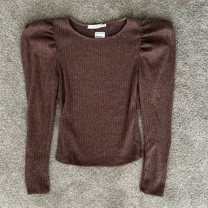 {Lush} Mocha Puff Shoulder Long Sleeve Top NWT